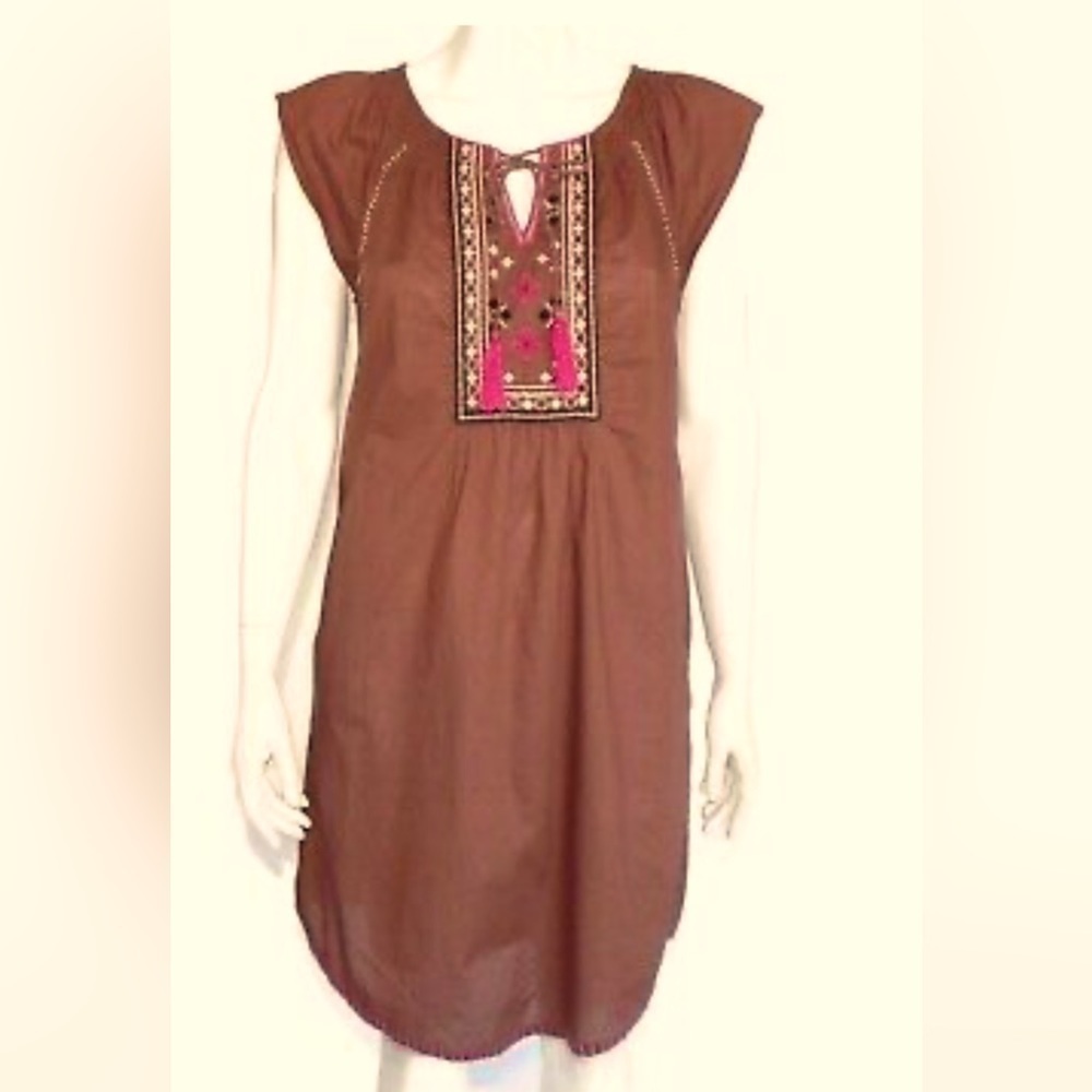 Maeve Anthropologie Embroidered Cap Sleeve Tie Front Shift Dress / size 2